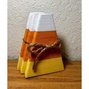 Candy Corn Halloween Candy Corn Decorations Fall Decor Set of 3 Wooden NEW